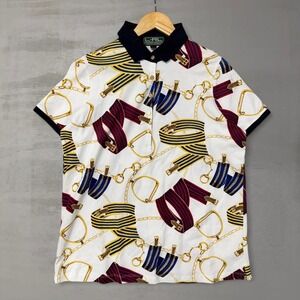 Lauren Active Ralph Lauren Polo Shirt Womens 1X White All Over Print Horse